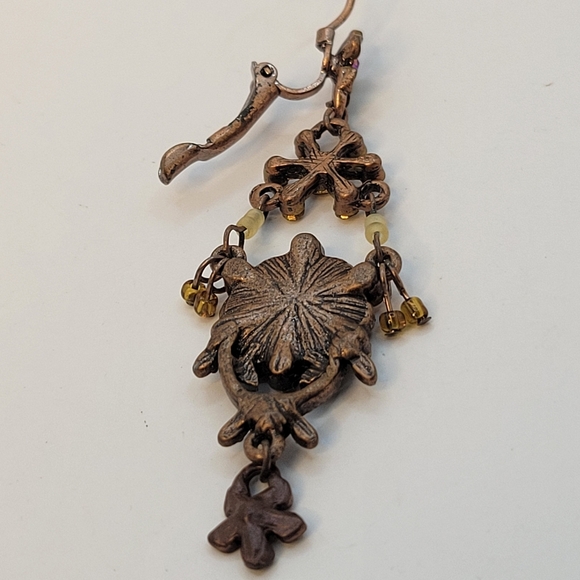 Victorian Style Flower Painted Metal Crystal Leverback Earrings - Picture 9 of 13